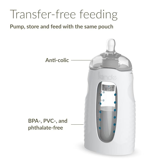 Kiinde Twist Pouch Direct-Pump Direct-Feed Twist Cap Breast Milk Storage Bags for Pumping, Freezing & Twist Squeeze Natural Baby Breast Milk Feeding Bottle with Nipples and Case (2 Pack)