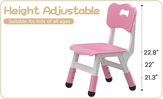 2-Pack Height-Adjustable Kids Plastic Chairs - Ergonomic Backrest, Non-Slip Feet, Durable, 82Kg Weight Capacity - For Home, Kindergarten, Classroom & Activities