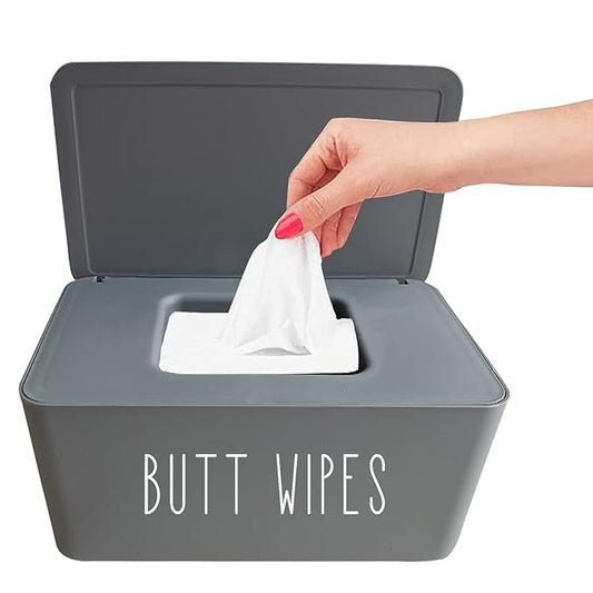 Moorfowl Butt Wipes Dispenser for Bathroom, Upgrade Size(8.2L x 4.9W x 3.9H inches), Large Capacity Flushable Wipes Holder Container for Restroom