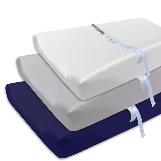 AMROSE 3 Pack Easy Care Changing Pad Covers, Ultra Soft Microfiber Diaper Change Table Sheets for Baby Boys and Girls, White & Gray & Navy