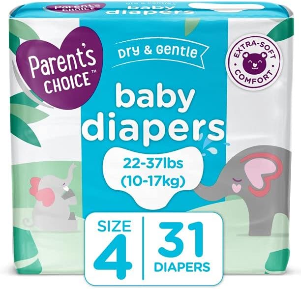 Parent's Choice Dry and Gentle Baby Diapers, Size 4, 31 Count Yellow