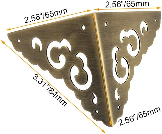 4Pcs Antique Brass Hollow Cloud Pattern Two Sides Corner Protectors Vintage Furniture Desk Edge Wooden Jewelry Gift Box Cabinet Corner Guard (Antique Bronze)