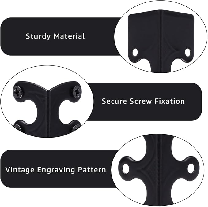 CRASPIRE 16Pcs Baseboard Corner Protectors Vintage Metal Rustic Decorative Guards Skirting Board Black Safety Bracket with Screws for Wood Furniture Table Wall Edge Cover File Boxes Bookshelves
