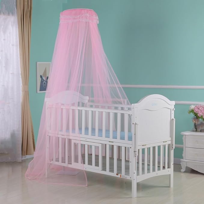 Crib Mosquito Net Baby Bed Dome Cots Mosquito Netting Toddler Bed Crib Dome Canopy Netting Hanging Bed Cover Net Mosquito Bar Frame Palace-Style Crib Bedding Set (Stand Not Included)