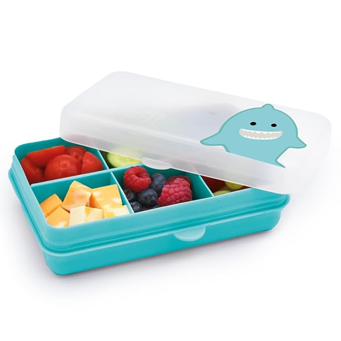 melii Snackle Box | 6-Compartment Divided Snack Container, BPA-Free Food Storage with Removable Dividers for School, Travel & On-the-Go Snacking (Shark)