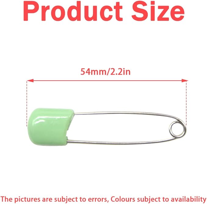 50 PCS Safety Pin 54mm/2.2in Baby Diaper Pins for Cloth Plastic Head Baby Pins for Diapers Stainless Steel Cloth Pins with Locking Closures Nappy Pin for Crafts（DT/Light Green）
