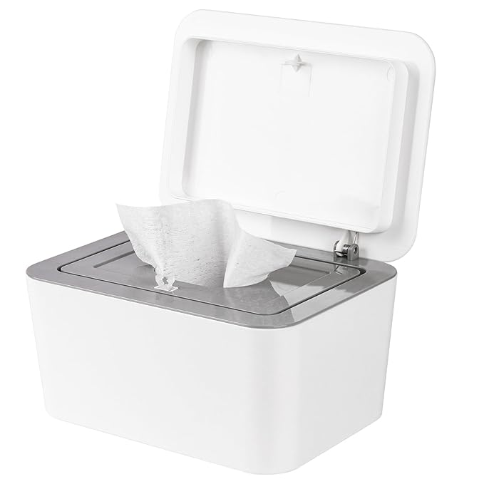 Baby Wipes Dispenser, One-Handed Operation Wipes Container, Baby Wipes Holder with Non-Slip Base, Keeps Wipes Fresh, Easy to Open, Fits Adults & Babies (Grey)