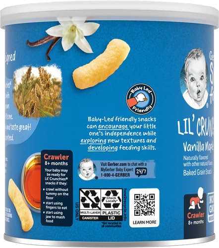 Gerber Snacks for Baby Lil Crunchies Vanilla Maple, 1.48 Oz Can (Pack of 2)
