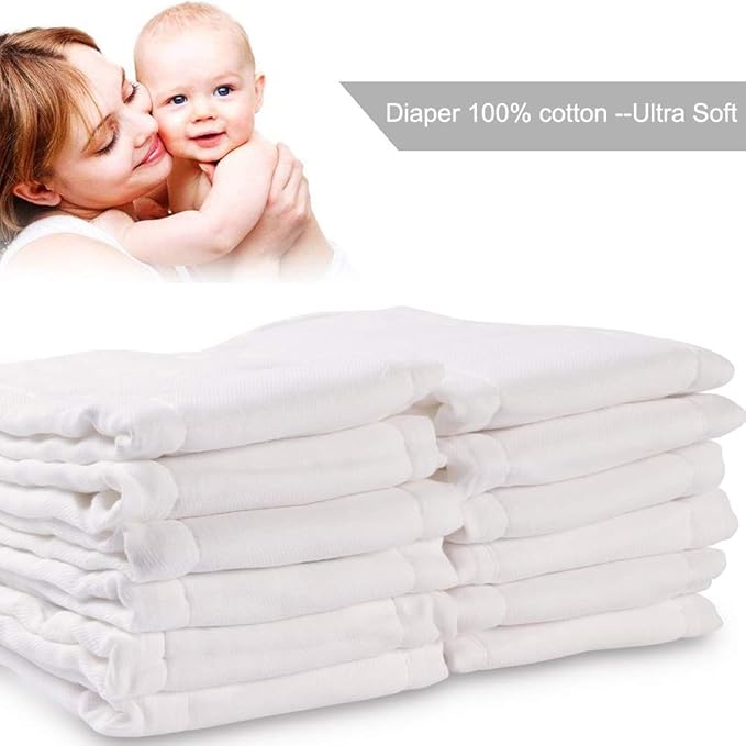 Fasoar Cotton Prefold Cloth Diapers - 100% Unbleached Premium Cotton, 6 Ply Baby Washable Diapers for Babies to Toddlers Multi-Use (10-35 lbs)(6ply 6 Count 01)