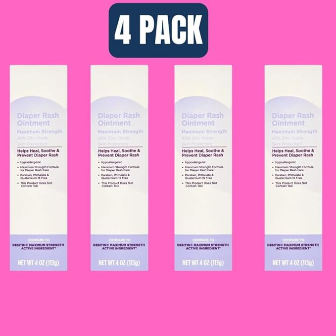 Maximum Strength Diaper Rash Ointment with Zinc Oxide, Baby Skin Protectant Cream, Soothes Irritation and Redness, 4 oz Tube, Pediatrician-Friendly Formula 4-pack