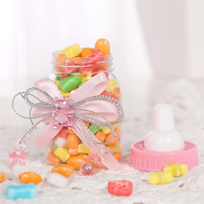 24-Piece Baby Feeding Bottle Set with Pink Candy Box for Shower Decoration