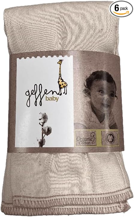 Geffen Baby Reusable 100% Organic Cloth Diapers (6-Pack) – Soft, Absorbent Cotton Prefold Inserts, Medium 14x17