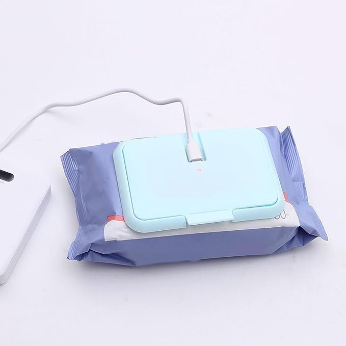 Portable Baby Wipe Warmer, Travel Wipe Warmer and Baby Wet Wipes Dispenser Wipes Warmer for Newborn Baby USB Wet Wipe Heater Constant Temperature Wipes Warmer for Household Car (Blue)