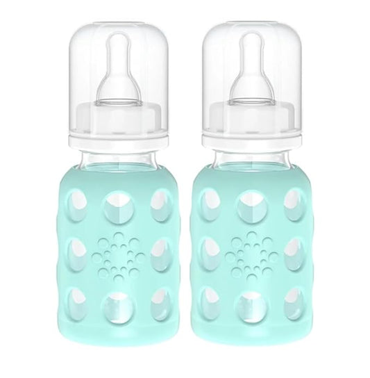 Lifefactory Glass Baby Bottle BPA Free | Protective Silicone Sleeve | 4 oz Pack of 2 | Mint