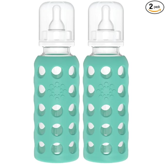 Lifefactory Glass Baby Bottles with Silicone Protection - 2-Pack, 9 oz Bottles, Kale