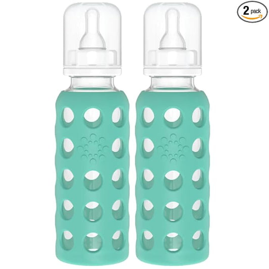 Lifefactory Glass Baby Bottles with Silicone Protection - 2-Pack, 9 oz Bottles, Kale