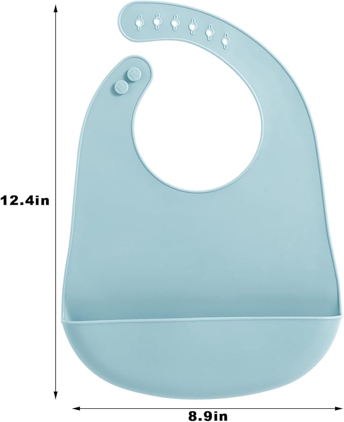 PandaEar 5 Pack Waterproof Silicone Baby Bibs| Super Thin Light Weight Feeding Bib with Food Catcher Pocket for Toddler