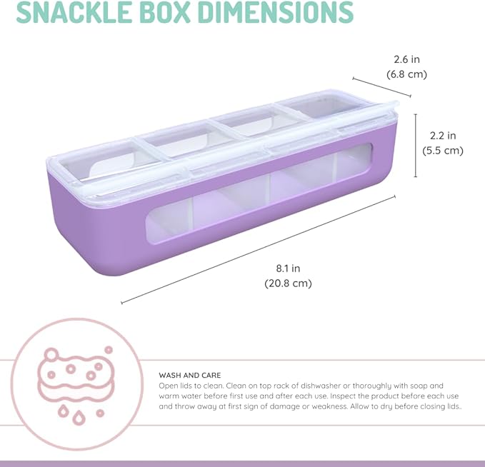 melii Snackle Box | 4 Compartment Divided Snack Container with Individual Lids, Kids Lunch & Travel Food Storage Organizer, BPA-Free, 2-Pack (Pink + Purple)