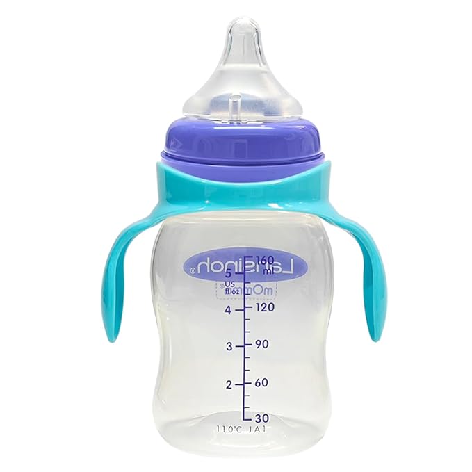 Baby Bottle Handles Compatible with Lansinoh Baby Bottles, Ergonomic Bottle Holder for Newborn, 4 Pack (Blue)