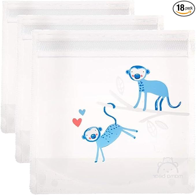 Amazon Brand - Mama Bear Reusable Snack Bags, Hook and Loop, One Size, 18-pack