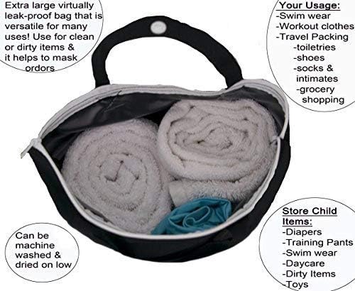 MOM & BAB Wet Bags for Baby Cloth Diapers, Swimsuits and Towels, Travel, Wet Dry Bag for Diaper Bag, Breast Pump Parts, Gym | Water & Odor Resistant (Black & Gray)