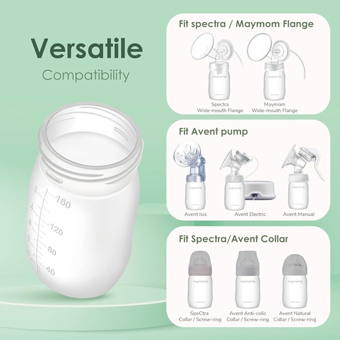 Maymom Wide Neck Breastmilk Collection n Storage Bottle 5.4 oz; Re-markable SureSeal Disc. Fits Spectra S2 Spectra S1 9 Plus.