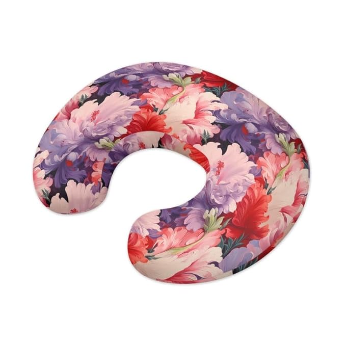 Iris Flower Nursing Pillow Cover Pink Purple Gradient Iris Flowers Stretchy Fit Nursing Pillow Slipcovers for Breastfeeding Oil Painting Floral Nursing Support Pillow Cover