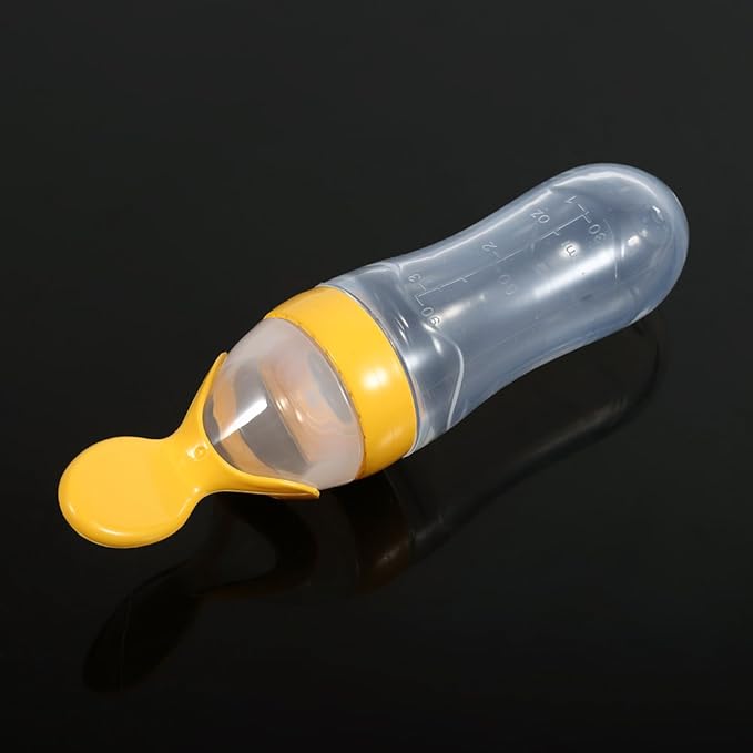 Silicone Spoon Bottle 90ml, 'S Food Supplement Bottle Rice Cereal Spoon for Semifluid Foods Bottle Feeder(yellow)