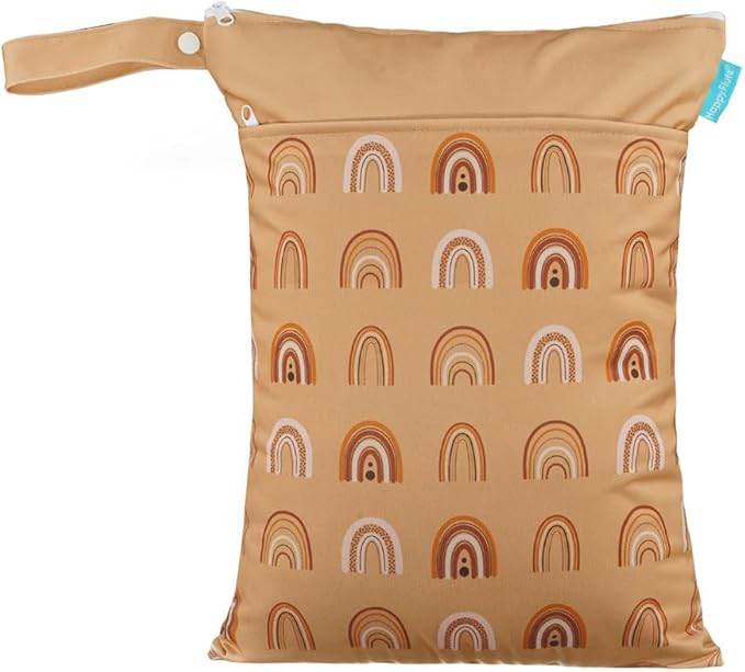 MOMIGO 2 pcs/set Wet Dry Bags for Baby Cloth Diapers - Reusable, Washable for Stroller, Diapers, Travel Bags, Gym Bag (Brown&Rainbow&Sun)