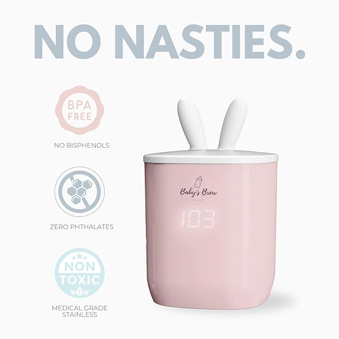 Baby's Brew Portable Bottle Warmer with Adapter Set – Cordless Baby Bottle Warmer for Breastmilk & Formula, Rechargeable, Leak-Proof, Travel-Friendly Milk Warmer, Pink