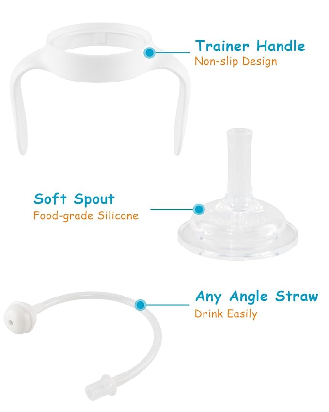 Straw Cup Conversion Kit for Mam Bottles, Spill-Proof Transition Kit with Silicone Straw Nipple, Weighted Straw, Handle, 3 Pack, 6m+
