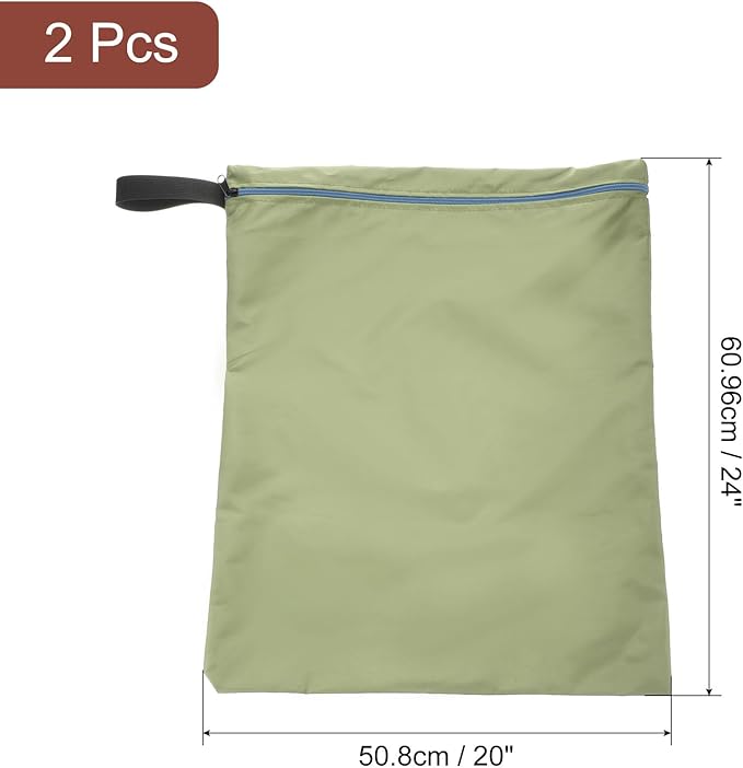 uxcell 2 Pcs Wet Dry Bags, 20" x 24" Waterproof Travel Bags with Two Zippered Pockets, Gym Bag for Beach Pool Swim Suit and Wet Clothes Light Green