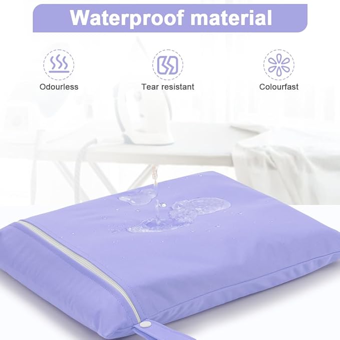 2PCS Wet Bags, Reusable Cloth Diaper Bags with Handle and Zipper, Lightweight Waterproof Travel Laundry Bag, Washable Wet Dry Bag for Baby Items Travel Beach Swimming Gym Camping(Green&Purple)