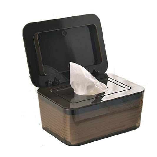 Clear Wet Wipes Box, Wet Dry Tissue Box Cover Holder, Facial Tissue Storage Box Baby Wipes Fresh Dispenser with Lid Seal Dust-Proof for Home Office (Coffee)