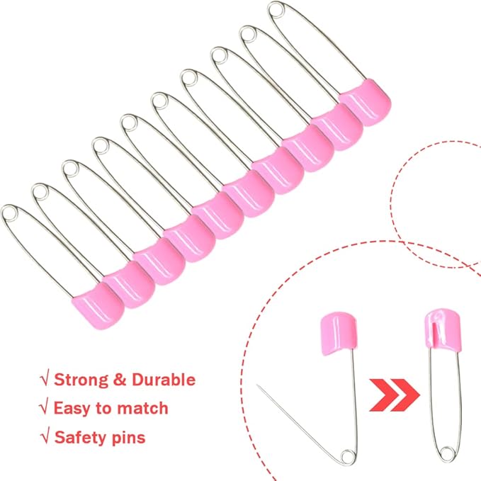 50 PCS Safety Pin 54mm/2.2in Baby Diaper Pins for Cloth Plastic Head Baby Pins for Diapers Stainless Steel Cloth Pins with Locking Closures Nappy Pin for Crafts（DT/Pink）