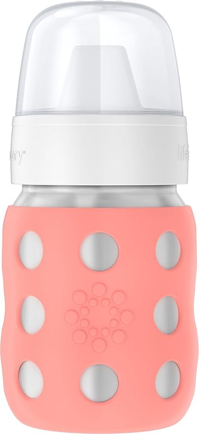Lifefactory 8-Ounce Stainless-Steel Vacuum-Insulated Wide-Neck Baby Bottle with Hard Sippy, Cantaloupe (LS2221WCA4)