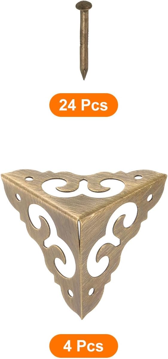uxcell 4 Pcs Brass Edge Guard, 30mm Decorative Box Corner Cover, Corner Protector, Vintage Stair Dust Corners with Screws, Bronze