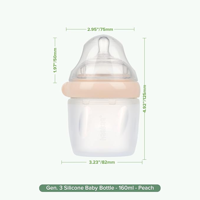 haakaa Gen. 3 Silicone Baby Bottle 160ml /5.4oz – Baby Bottles for Newborn 0M+, BPA-Free Breastfeeding Baby Bottle with Natural Latch, Slow Flow Anti-Colic Silicone Baby Bottle– Peach