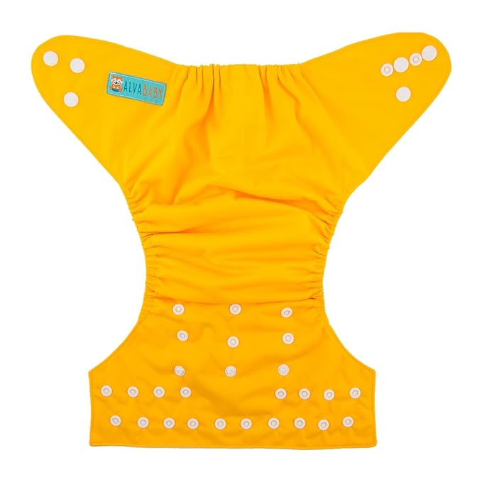 ALVABABY Yellow Baby Cloth Diapers One Size Adjustable Washable Reusable for Baby Girls and Boys 1 Pack with 2 Inserts Autumn Yellow B01-2T