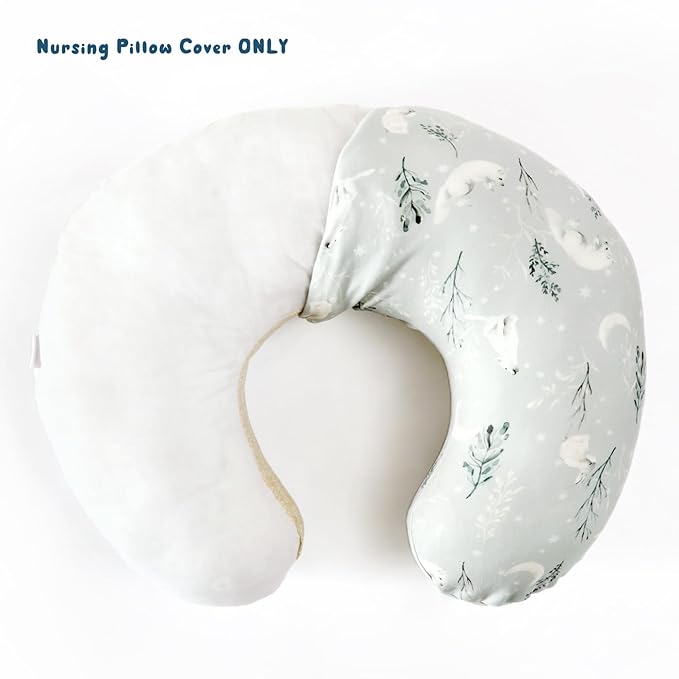 GRSSDER Nursing Pillow Cover, Stretchy Ultra Soft Minky Breastfeeding Pillow Covers, Fit Most Nursing Support Pillows for Breastfeeding, Comfortable Cozy Safe Pillow Cover, Snow Wolf