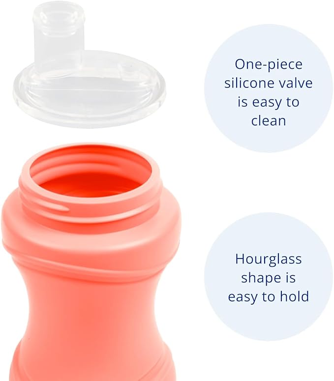 Re-Play Transition Sippy Cups for 1 Year-Old - Medical Grade Silicone Soft Spout & Travel Lid, Easy to Hold Hourglass Shape, Made in USA - 8 Oz. - Set of 2 - Melon/Pool Blue