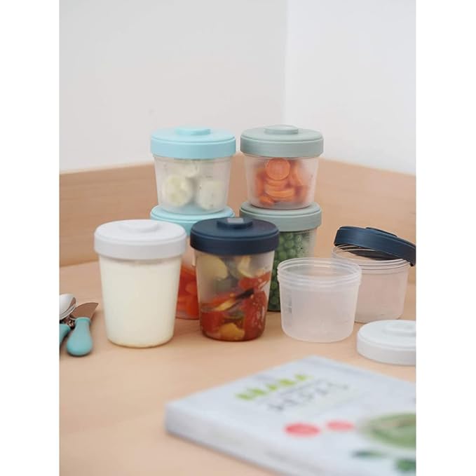 Askshy Béaba, Lot de 6 Portions Conservation Clip, Pots empilables et emboîtables, 100 Pour Cent hermétique, Graduation, Zone marquage, Congélation, Conservation Lait Maternel (6 x 250 ml)