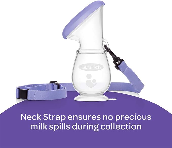 Lansinoh Breastmilk Collector Breastpump for Excess Breast Milk from Breastfeeding Mums BPA BPS Free 100% Silicone with Lid & Neck Strap, Transparent