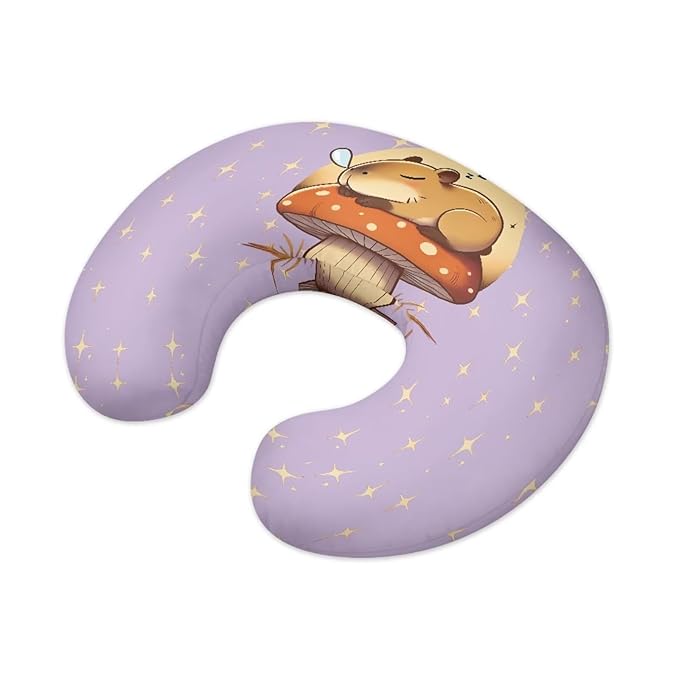 Jeiento Cartoon Mushroom and Capybara Breastfeeding Pillow Covers Soft Comfortable Pillow Covers Soft Stretchy Feeding Pillow Case U Shaped Pillow Case
