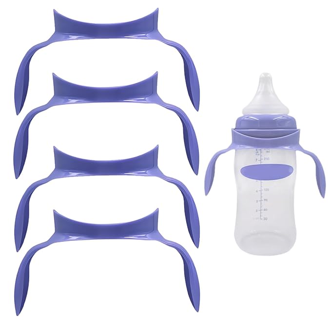 Baby Bottle Handles Compatible with Lansinoh Baby Bottles, Ergonomic Bottle Holder for Newborn, 4 Pack (Purple)