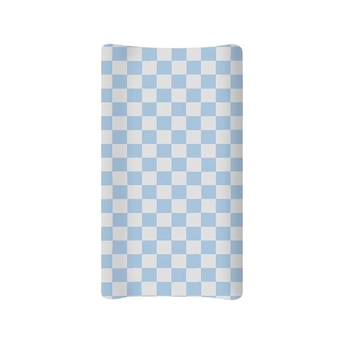 Blue Checkered Changing Pad Cover for Baby Girls Boys Cartoon Breathable Diaper Change Table Sheet Soft Stretchy Cute Change Table Mat Cover Fit 32x16