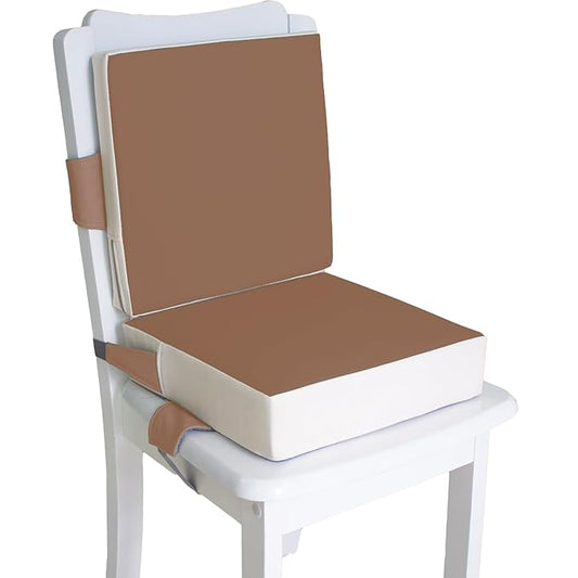 Eiury Booster Seat for Dining Table, PU Anti-Scratch Easy Cleaning Kids Toddler Booster Seat for Table, Portable Travel Increasing Cushion for Chair - Brown