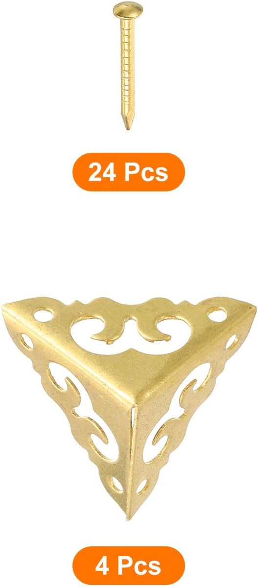 uxcell 4 Pcs Brass Edge Guard, 20mm Decorative Box Corner Cover, Corner Protector, Vintage Stair Dust Corners with Screws, Gold
