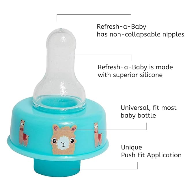 Refresh-a-Baby Reusable Bottle Top Nipple Adapter – Instantly Convert Any Bottle into a Sippy with Soft Silicone Nipples – Ideal for On-The-Go Feeding, BPA-Free, & Easy to Clean Pack of 2 (Llama)