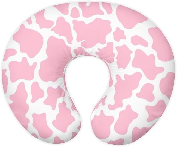 Pink Cow Print Nursing Pillow Covers for U-Shaped Breastfeeding Pillow Cowhide Nursing Pillow Case Slipcover Hidden Zipper Design Soft and Skin-Friendly